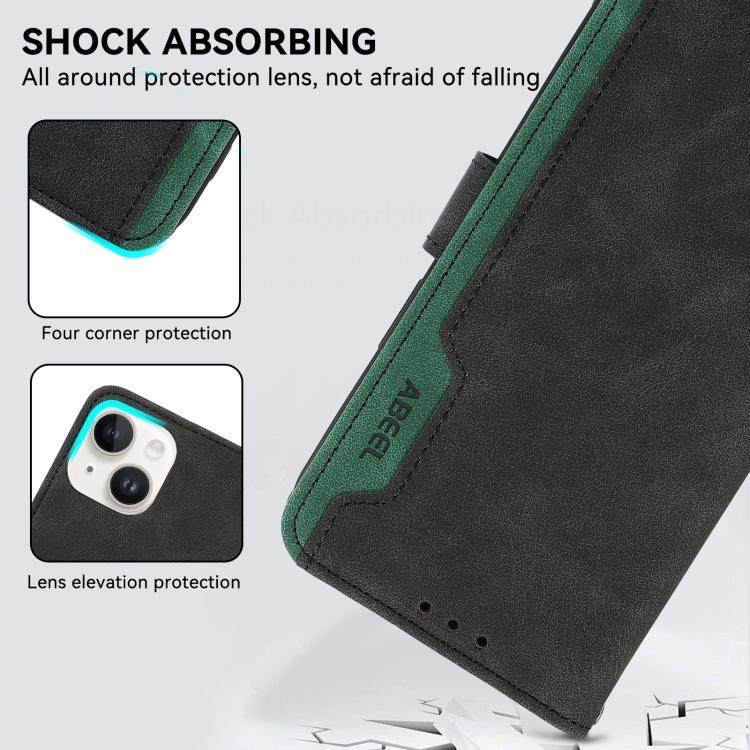 For iPhone 17 Pro Max ABEEL Color Block Magnetic RFID Leather Phone Case(Black-Green)