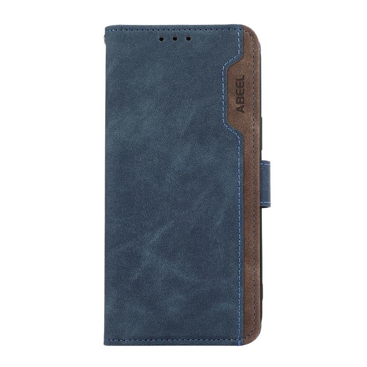 For iPhone 17 Pro Max ABEEL Color Block Magnetic RFID Leather Phone Case(Blue-Brown)