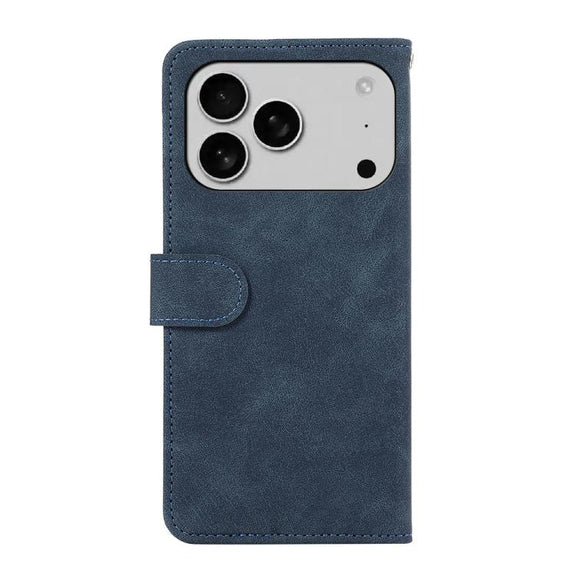 For iPhone 17 Pro Max ABEEL Color Block Magnetic RFID Leather Phone Case(Blue-Brown)