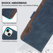For iPhone 17 Pro Max ABEEL Color Block Magnetic RFID Leather Phone Case(Blue-Brown)