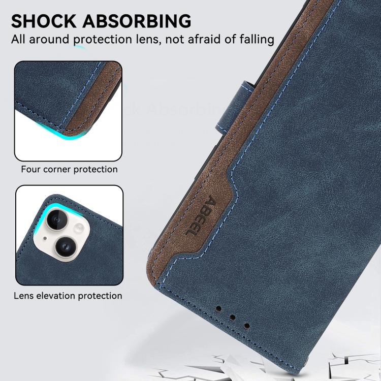For iPhone 17 Pro Max ABEEL Color Block Magnetic RFID Leather Phone Case(Blue-Brown)