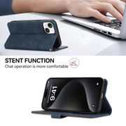 For iPhone 17 Pro Max ABEEL Color Block Magnetic RFID Leather Phone Case(Blue-Brown)
