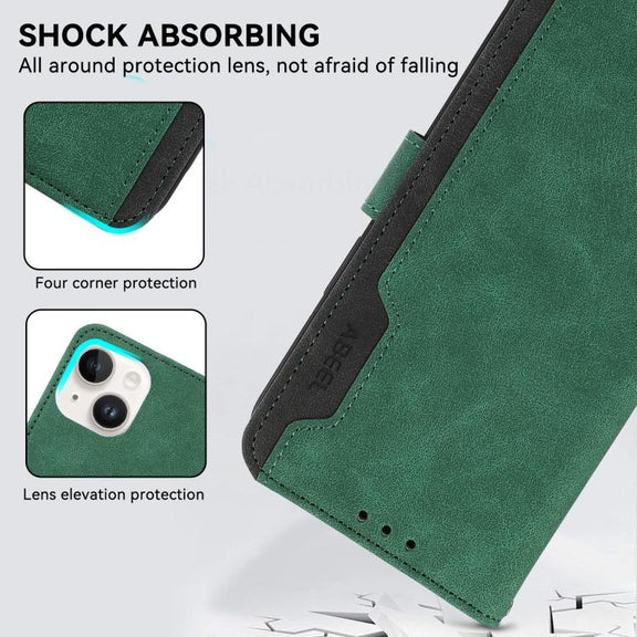 For iPhone 17 Pro Max ABEEL Color Block Magnetic RFID Leather Phone Case(Green-Black)