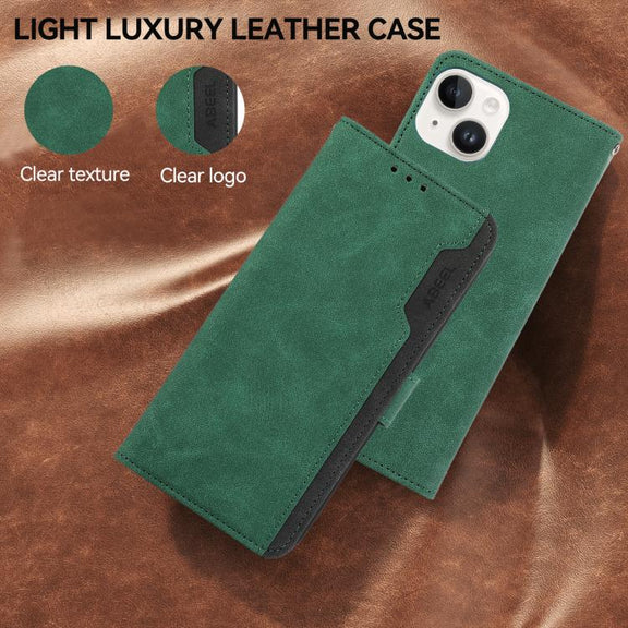 For iPhone 17 Pro Max ABEEL Color Block Magnetic RFID Leather Phone Case(Green-Black)