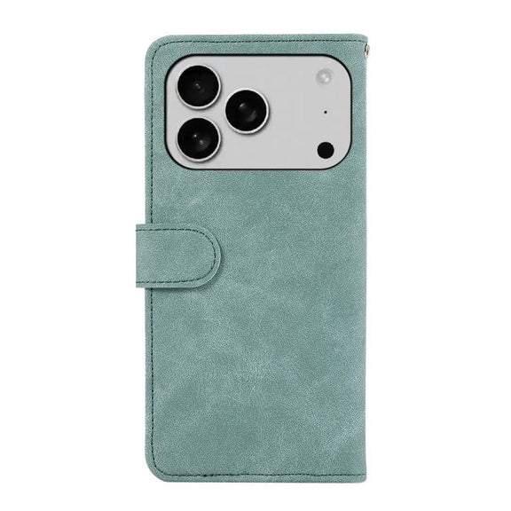 For iPhone 17 Pro Max ABEEL Color Block Magnetic RFID Leather Phone Case(Cyan-Pink)