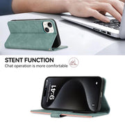 For iPhone 17 Pro Max ABEEL Color Block Magnetic RFID Leather Phone Case(Cyan-Pink)
