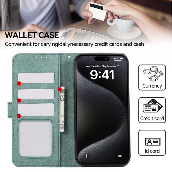 For iPhone 17 Pro Max ABEEL Color Block Magnetic RFID Leather Phone Case(Cyan-Pink)