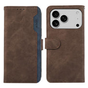 For iPhone 17 Pro Max ABEEL Color Block Magnetic RFID Leather Phone Case(Brown-Blue)