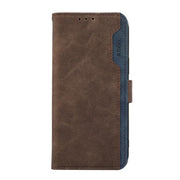 For iPhone 17 Pro Max ABEEL Color Block Magnetic RFID Leather Phone Case(Brown-Blue)