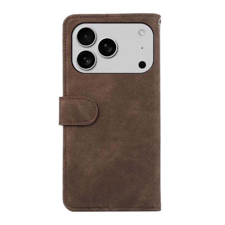 For iPhone 17 Pro Max ABEEL Color Block Magnetic RFID Leather Phone Case(Brown-Blue)