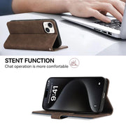 For iPhone 17 Pro Max ABEEL Color Block Magnetic RFID Leather Phone Case(Brown-Blue)