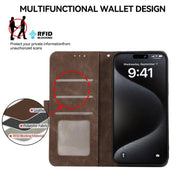 For iPhone 17 Pro Max ABEEL Color Block Magnetic RFID Leather Phone Case(Brown-Blue)