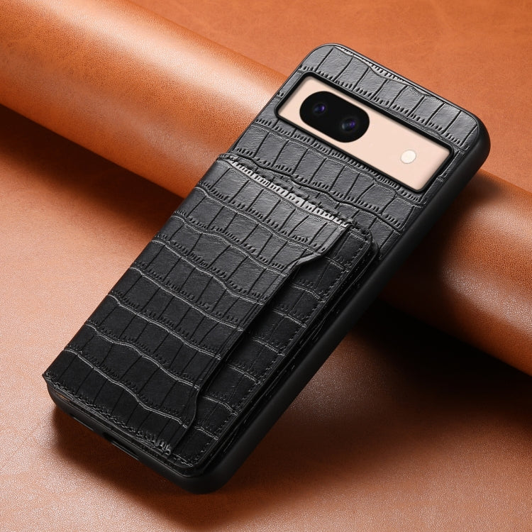 For Google Pixel 8a Crocodile Texture Card Bag Design Full Coverage Phone Case(Black)