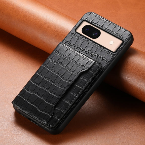 For Google Pixel 8a Crocodile Texture Card Bag Design Full Coverage Phone Case(Black)