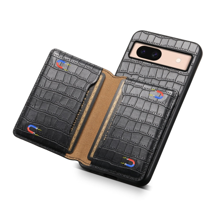 For Google Pixel 8a Crocodile Texture Card Bag Design Full Coverage Phone Case(Black)