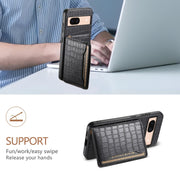 For Google Pixel 8a Crocodile Texture Card Bag Design Full Coverage Phone Case(Black)