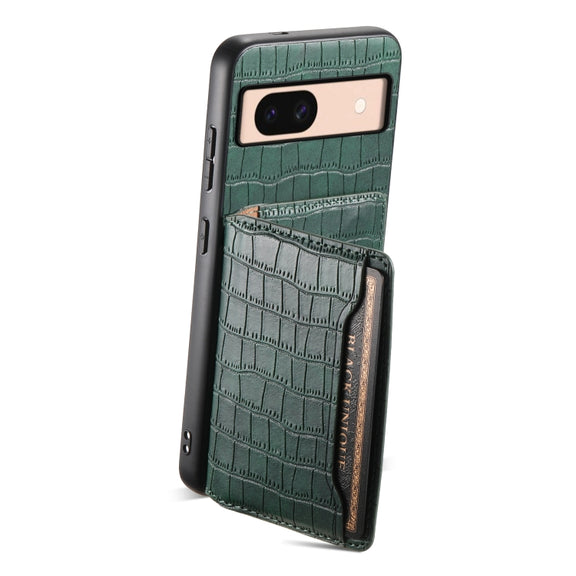 For Google Pixel 8a Crocodile Texture Card Bag Design Full Coverage Phone Case(Green)