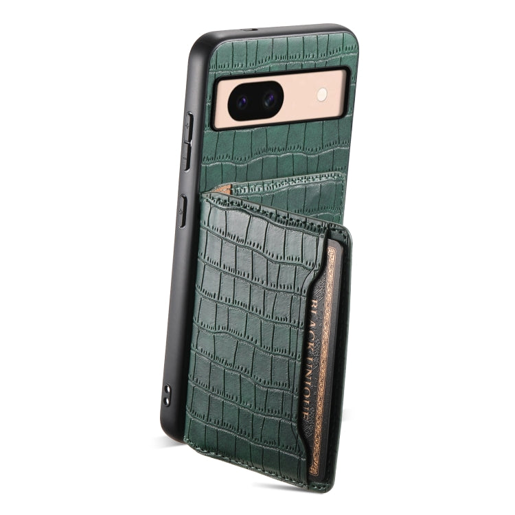 For Google Pixel 8a Crocodile Texture Card Bag Design Full Coverage Phone Case(Green)