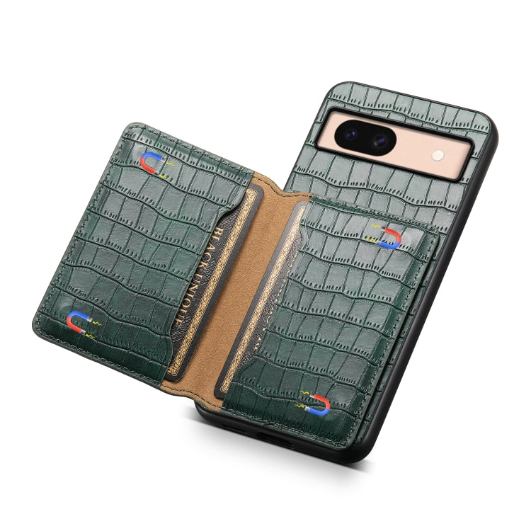 For Google Pixel 8a Crocodile Texture Card Bag Design Full Coverage Phone Case(Green)