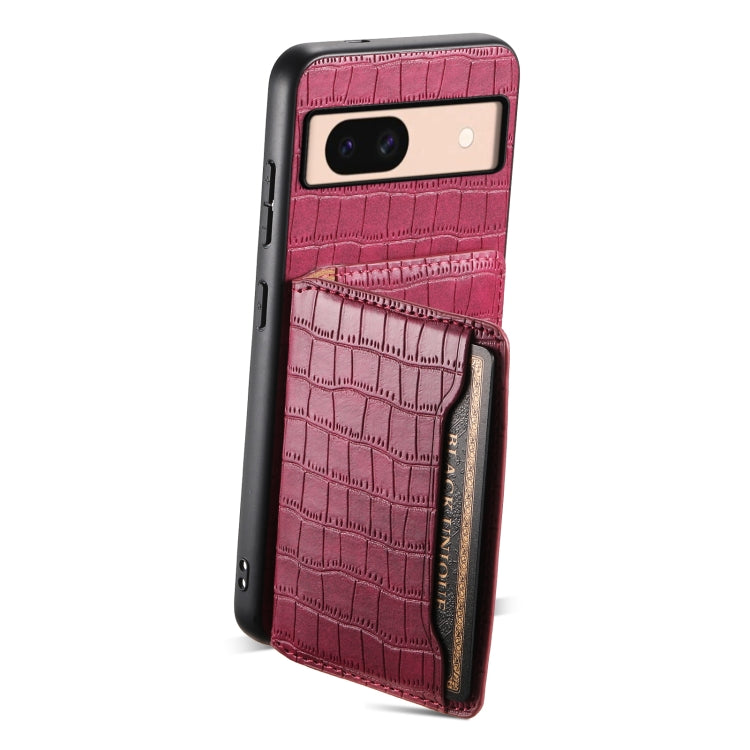 For Google Pixel 8a Crocodile Texture Card Bag Design Full Coverage Phone Case(Red)