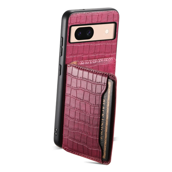 For Google Pixel 8a Crocodile Texture Card Bag Design Full Coverage Phone Case(Red)
