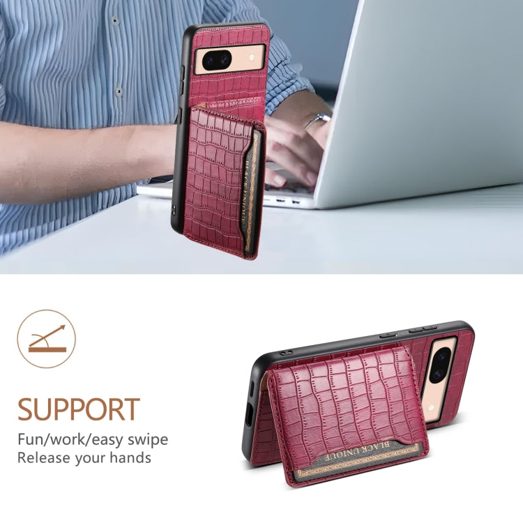 For Google Pixel 8a Crocodile Texture Card Bag Design Full Coverage Phone Case(Red)