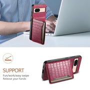 For Google Pixel 8a Crocodile Texture Card Bag Design Full Coverage Phone Case(Red)