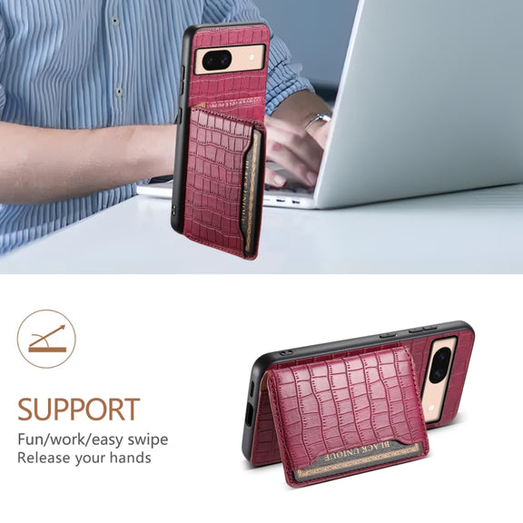 For Google Pixel 8a Crocodile Texture Card Bag Design Full Coverage Phone Case(Red)