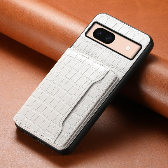 For Google Pixel 8a Crocodile Texture Card Bag Design Full Coverage Phone Case(White)