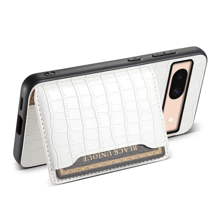 For Google Pixel 8a Crocodile Texture Card Bag Design Full Coverage Phone Case(White)