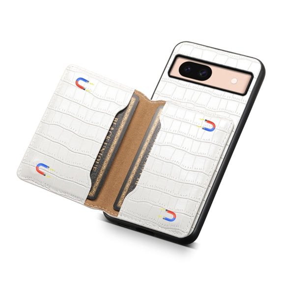 For Google Pixel 8a Crocodile Texture Card Bag Design Full Coverage Phone Case(White)