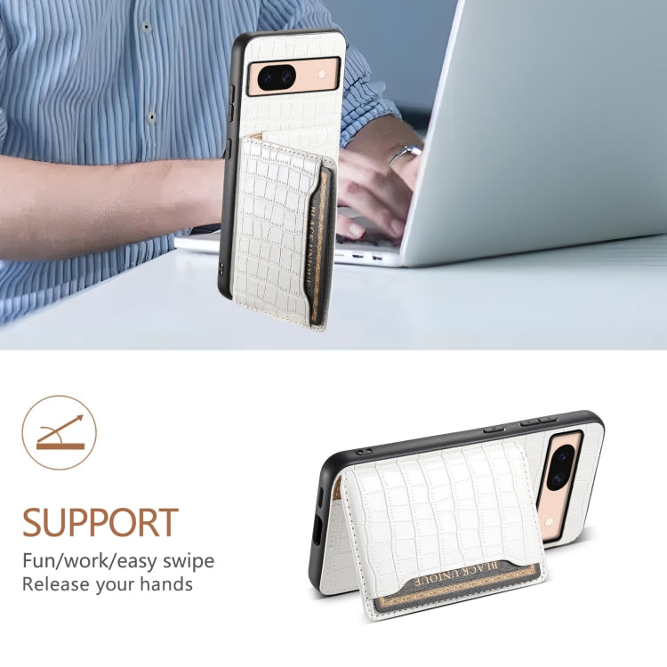 For Google Pixel 8a Crocodile Texture Card Bag Design Full Coverage Phone Case(White)