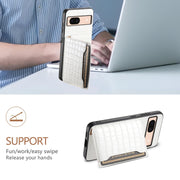 For Google Pixel 8a Crocodile Texture Card Bag Design Full Coverage Phone Case(White)