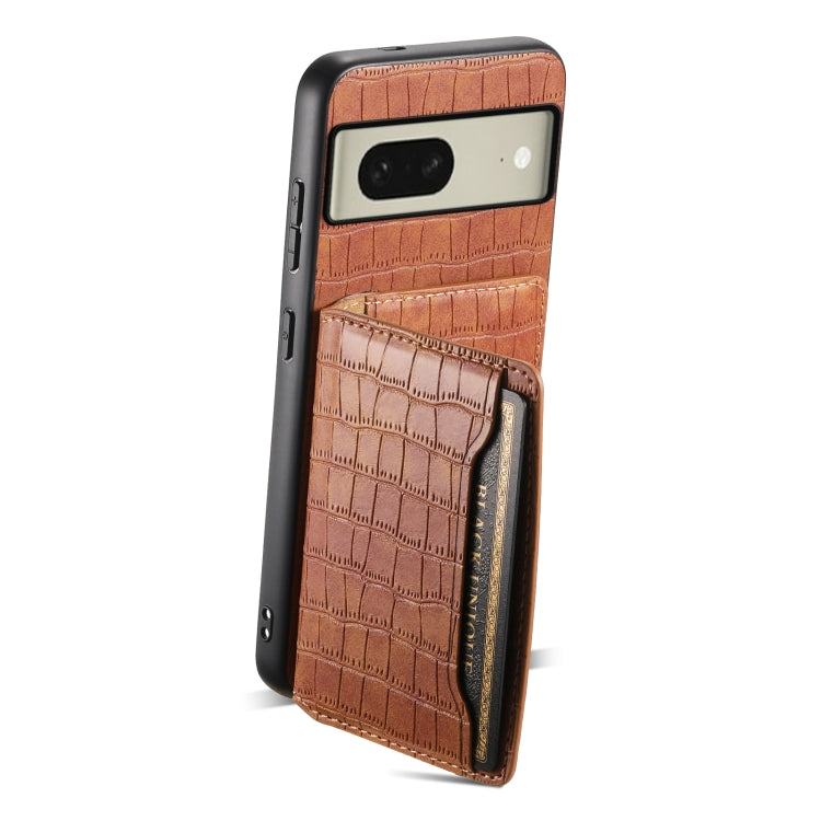 For Google Pixel 8 Crocodile Texture Card Bag Design Full Coverage Phone Case(Brown)