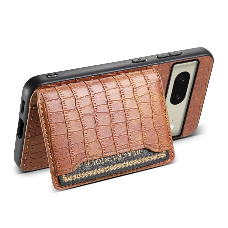 For Google Pixel 8 Crocodile Texture Card Bag Design Full Coverage Phone Case(Brown)