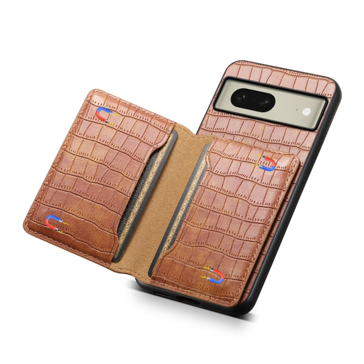 For Google Pixel 8 Crocodile Texture Card Bag Design Full Coverage Phone Case(Brown)