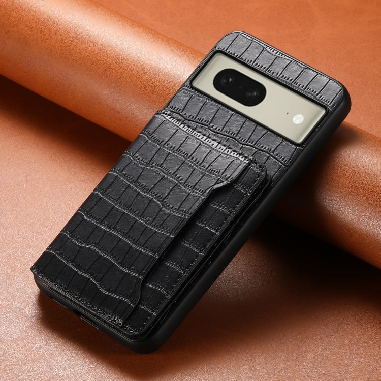 For Google Pixel 8 Crocodile Texture Card Bag Design Full Coverage Phone Case(Black)