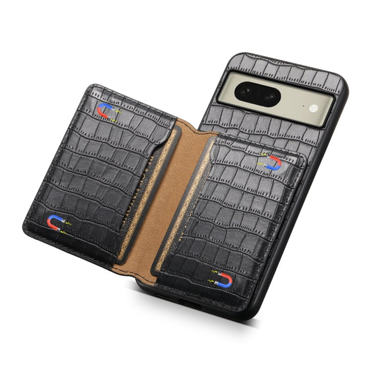 For Google Pixel 8 Crocodile Texture Card Bag Design Full Coverage Phone Case(Black)