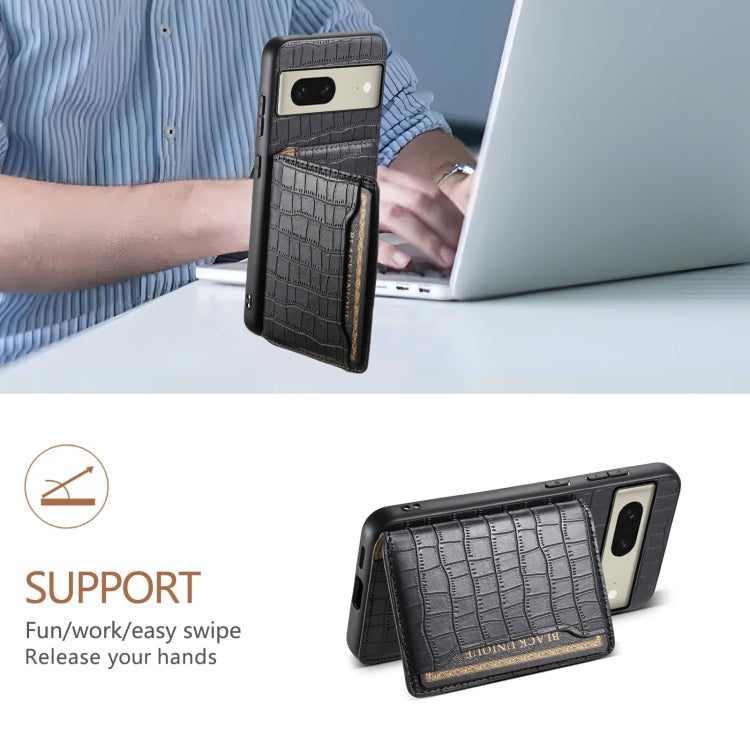 For Google Pixel 8 Crocodile Texture Card Bag Design Full Coverage Phone Case(Black)