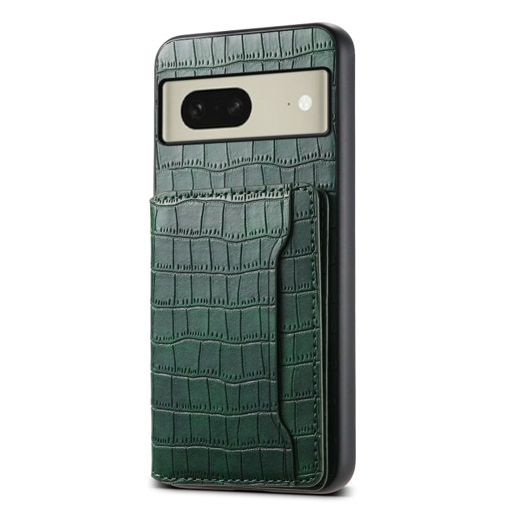 For Google Pixel 8 Crocodile Texture Card Bag Design Full Coverage Phone Case(Green)
