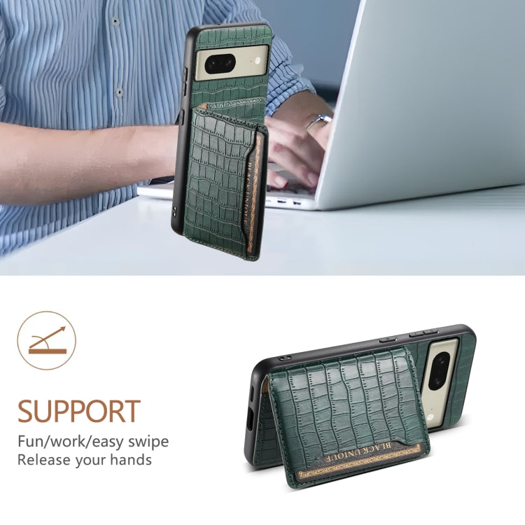 For Google Pixel 8 Crocodile Texture Card Bag Design Full Coverage Phone Case(Green)