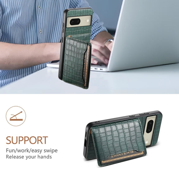 For Google Pixel 8 Crocodile Texture Card Bag Design Full Coverage Phone Case(Green)