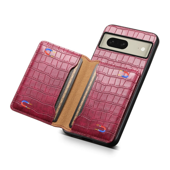 For Google Pixel 8 Crocodile Texture Card Bag Design Full Coverage Phone Case(Red)