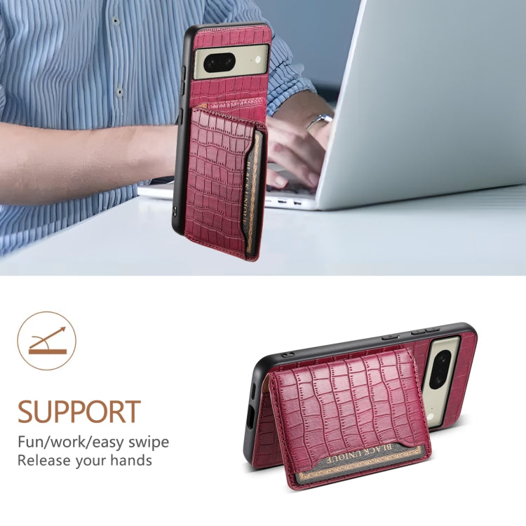 For Google Pixel 8 Crocodile Texture Card Bag Design Full Coverage Phone Case(Red)