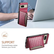 For Google Pixel 8 Crocodile Texture Card Bag Design Full Coverage Phone Case(Red)