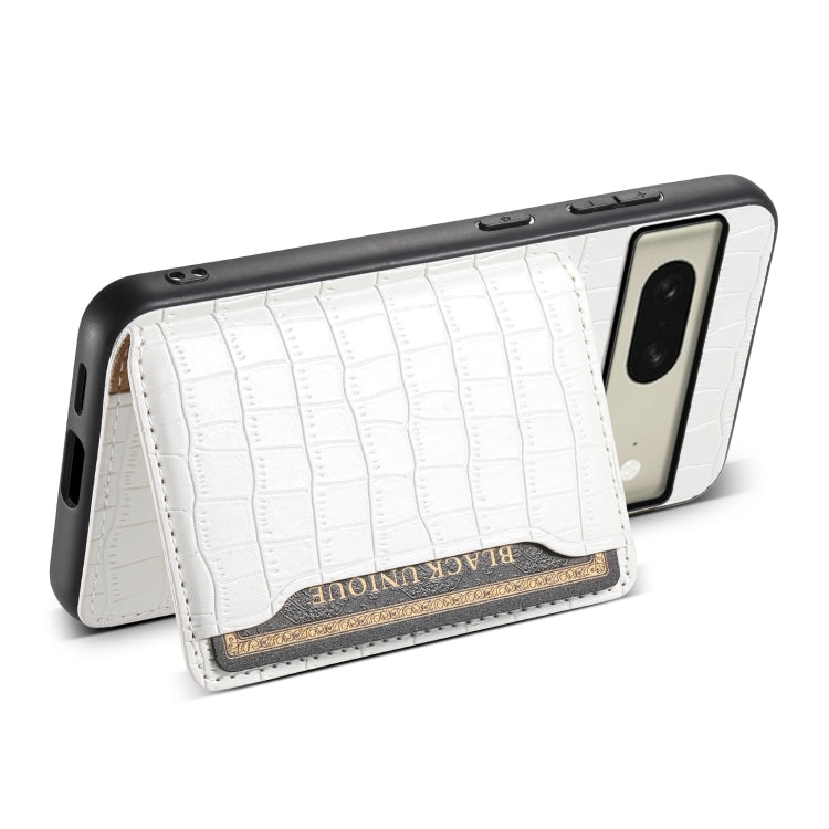 For Google Pixel 8 Crocodile Texture Card Bag Design Full Coverage Phone Case(White)