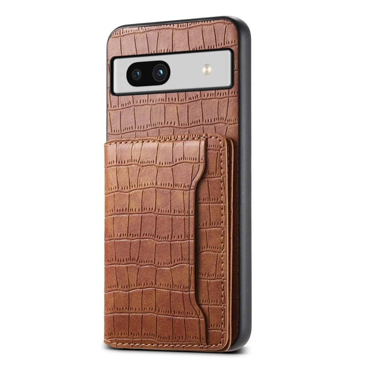 For Google Pixel 7a Crocodile Texture Card Bag Design Full Coverage Phone Case(Brown)