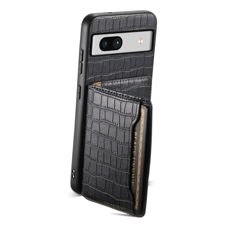 For Google Pixel 7a Crocodile Texture Card Bag Design Full Coverage Phone Case(Black)
