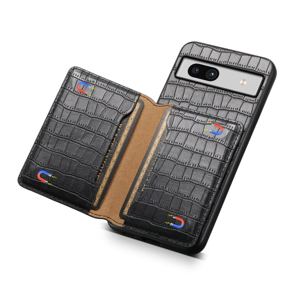 For Google Pixel 7a Crocodile Texture Card Bag Design Full Coverage Phone Case(Black)