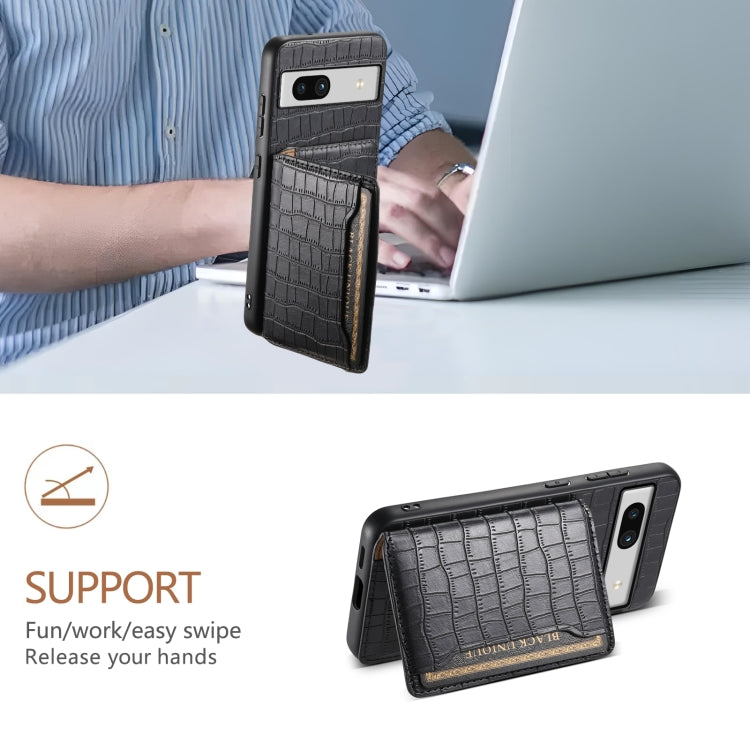 For Google Pixel 7a Crocodile Texture Card Bag Design Full Coverage Phone Case(Black)